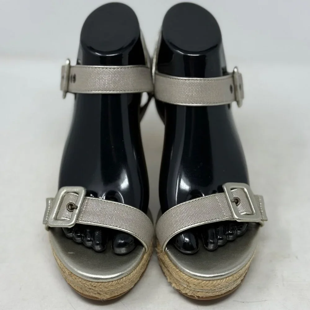 Michelle D Silver‎ Buckle Hugs Strappy Wedge Espadrille Sandals Size 7M